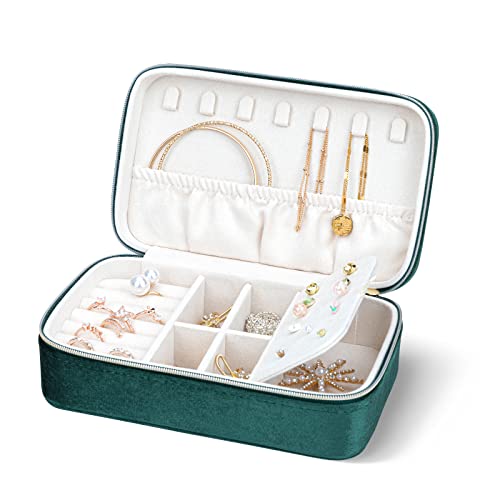 V-LAFUYLIFE Velvet Jewelry Box ,Small Travel Jewellery Box for Women,Portable Jewelry Case Organizer for Rings Bracelets Earrings Organizer（Green）