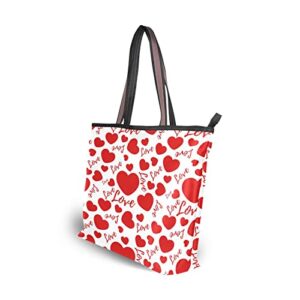 JSTEL Valentines Day Tote Bag for Women with Zipper,Heart Tote Bag Heart Purses and Handbags