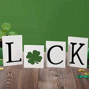 st. patrick’s day decorations- st patricks day wood table sign with four leaf clover lucky sign- st. patrick’s day wooden block st. patrick’s tiered tray decor for table home office party decor