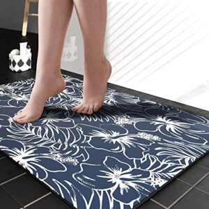 ODIKA Floral 2x3 Foot Diatomaceous Bath Mat, Quick Dry, Ultra Absorbent Non-Slip Bathroom Mat, Stone Bath Mat, Grounding Mat, Rubber Backed Bath Stone