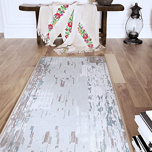 ODIKA 2x7 Runner Rugs for Hallway with Non-Skid Backing - Neutral Carpet Runners for Hallway - Modern Entryway Rug Abstract Geometric Kitchen Rug