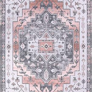 CAROMIO Vintage Area Rug, Machine Washable Extral Large 9' x 12' Boho Distressed Area Rugs Traditional Chic Carpet Coffee Table Rug Farmhouse Dining Table Rug Office Bedroom Decor, Persian Peach