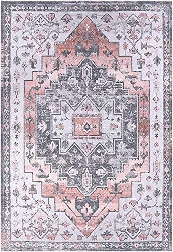 CAROMIO Vintage Area Rug, Machine Washable Extral Large 9' x 12' Boho Distressed Area Rugs Traditional Chic Carpet Coffee Table Rug Farmhouse Dining Table Rug Office Bedroom Decor, Persian Peach