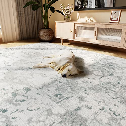 ODIKA Collection Gray Faux Rabbit Fur Rug, Area Rugs 6x9 Ft Throw Rugs, Soft and Cozy, Area Rugs 6x9 Living Room, Fluffy Rug, Boho Rug, Ultra Soft Feeling, Gray and White Rug