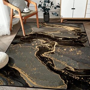 modern abstract collection area rug – 3′ x 5′ washable entryway rug non-slip luxury marble texture area rug for bedroom dining room home office decor under kitchen (brown/gold)