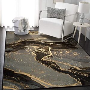 Modern Abstract Collection Area Rug - 3' x 5' Washable Entryway Rug Non-Slip Luxury Marble Texture Area Rug for Bedroom Dining Room Home Office Decor Under Kitchen (Brown/Gold)