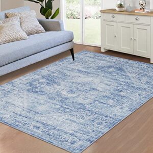 royhome area rug 8′ x 10′ machine washable persian rug traditional abstract rug indoor floor cover distressed carpet rug velvet mat foldable accent rug for living room bedroom dining room, blue