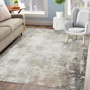 rugsreal area rug 8′ x 10′ machine washable modern abstract rug indoor contemporary floor cover carpet rug velvet mat foldable accent rug for living room bedroom dining room, taupe/grey
