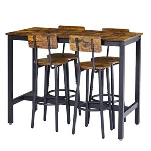 KIVENJAJA Bar Table and Chairs Set for 4, 5-Piece Rectangular Pub Bistro Table & Stools with Backrest, Counter Height Dining Table Set for Kitchen Living Room Restaurant Breakfast Nook, Rustic Brown
