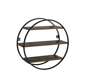 musehomeinc floating shelves for wall decors with 3 tier decorative geometric circle metal, wooden wall mounted shelves for bedroom, living room or bathroom, rustic farmhouse decor/small shelf