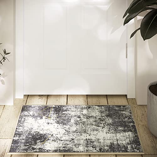 ODIKA 32x20 in Grey Dornier Entryway Rug, Doormat, Stain Resist, Patterned, Indoor