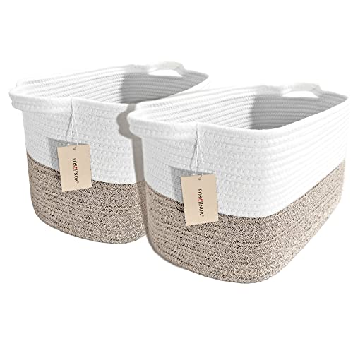 Storage Baskets 2 Pack, Woven Rope Baskets, Toy Storage, Gift Baskets empty, Baskets on Shelves, Blanket Baskets for Nursery, Laundry, Towels, Closets, Electronics, Cosmetics, Books, Toys, Brown/White.