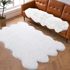 HOMBYS Fluffy Faux Fur Sheepskin Area Rug 5x8 ft, Large Shag Floor Mat for Living Room Bedroom, Soft Bedside Carpet for Kids Room Sofa Nursery, White