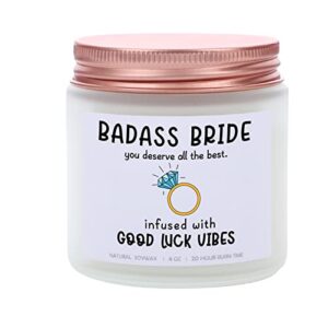 badass bride lavender scented bride candle with gift box bride to be gift,bridal shower gift,wedding gifts, funny bridal gift for women – engagement, bachelorette party 4oz