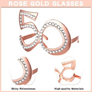 Unittype 50th Birthday Gifts for Women, Including 50th Birthday Tiara Crown, Sash, 50th Birthday Glasses, Cake Topper, Candles, Wishing Card and Box, Rose Gold 50th Birthday Decorations Women