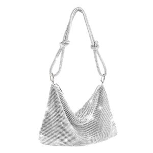 qianchang rhinestone handbag for women party wedding shiny silver purse sling evening bag (select-silvery)
