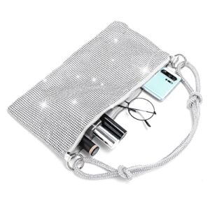 QIANCHANG Rhinestone Handbag for Women Party Wedding Shiny Silver Purse Sling Evening Bag (Select-silvery)