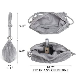 QIANCHANG Rhinestone Handbag for Women Party Wedding Shiny Silver Purse Sling Evening Bag (Select-silvery)
