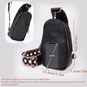 TUAHOUS Crossbody Sling Bags for Women, 23x13.5cm/9x5.3in Chest Bag Small Guitar Strap Purse PU Leather Sling Bag Satchel Shoulder Bag for Women Teen Girls