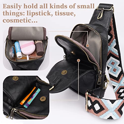 TUAHOUS Crossbody Sling Bags for Women, 23x13.5cm/9x5.3in Chest Bag Small Guitar Strap Purse PU Leather Sling Bag Satchel Shoulder Bag for Women Teen Girls