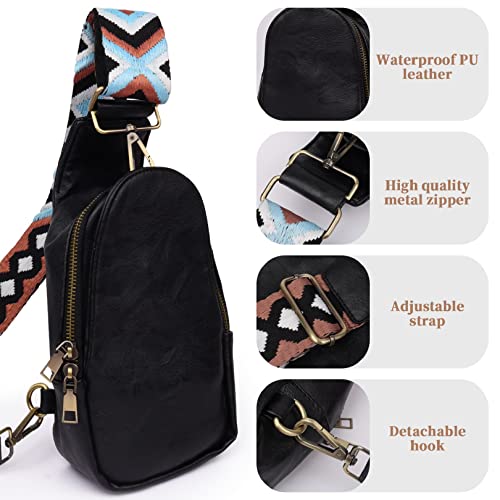 TUAHOUS Crossbody Sling Bags for Women, 23x13.5cm/9x5.3in Chest Bag Small Guitar Strap Purse PU Leather Sling Bag Satchel Shoulder Bag for Women Teen Girls