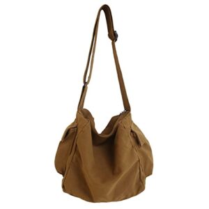 klaoyer canvas messenger bag large hobo bag school crossbody shoulder bag tote bag with pocket for women and men (coffee 2)