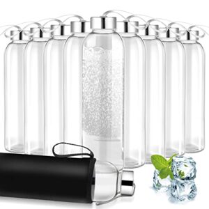eccliy 10 pack 24 oz glass water bottles sets with stainless steel lids and sleeves reusable refillable airtight clear glass bottles with carrying loop for juicing beverages travel home workout