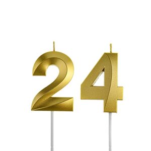 gold 24th & 42nd birthday candles,gold number 24 42 cake topper for birthday decorations party decoration