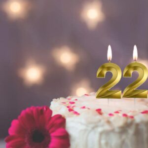 Gold 22 Birthday Candles,Gold Number 22nd Cake Topper for Birthday Decorations Party Decoration