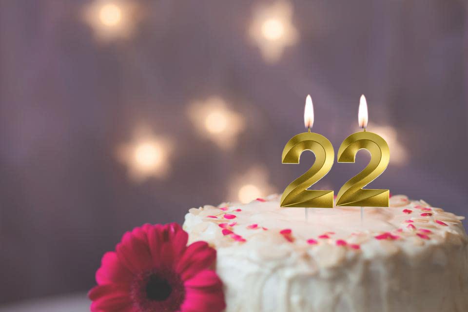 Gold 22 Birthday Candles,Gold Number 22nd Cake Topper for Birthday Decorations Party Decoration