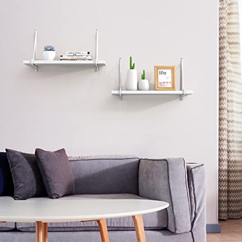 Homaz life Floating Shelves Wall Mounted Set of 2, Storage Decor Shelves for Living Room Bedroom Garage Hallway, White