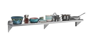 nsf stainless steel wall shelf, 315 lbs load heavy duty commercial wall mount shelving, 12” x 60”, metal kitchen rack for restaurant, home, kitchen, hotel, laundry room, bar