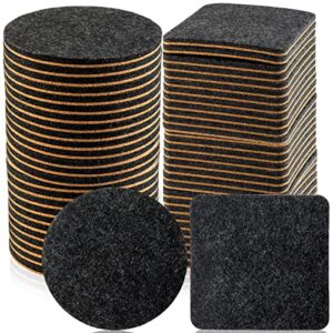 24 pieces felt and cork coasters for drinks 4 inch two sided absorbent felt coasters square and round drink coasters black for cup beer glass table desk furniture protection anti slip