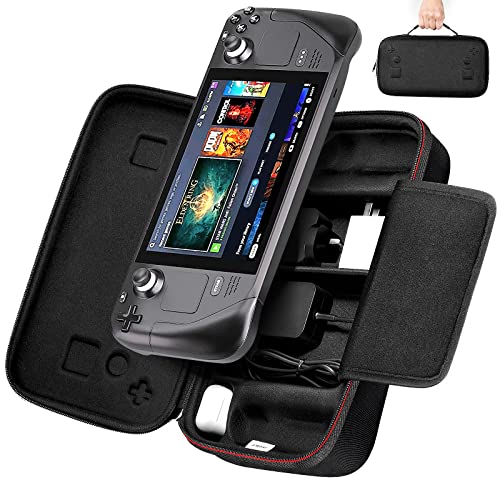 ivoler Carrying Case Designed for Steam Deck, Protective Hard Shell Carry Case Built-in AC Adapter Charger Storage, Portable Travel Carrying Case Pouch for Steam Deck Console & Accessories