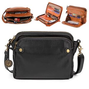 crossbody leather shoulder bags and clutches, women’s 3 layer multiple compartments clutch purse handbag off-crossbody (black)