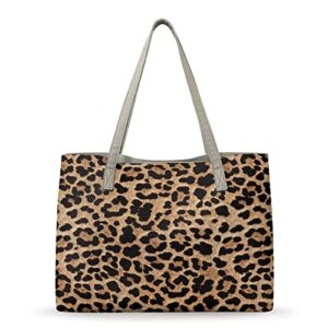 xpyiqun leopard print leather handbag tote purse for women large capacity work shoulder bags with pouch cheetah heavy duty bucket bags top-handle satchel hobo bags