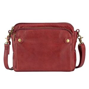 three-layer leather crossbody shoulder & clutch bag, leather crossbody bags for women built in wallet handbag purse (red)