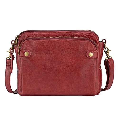 Three-Layer Leather Crossbody Shoulder & Clutch Bag, Leather Crossbody Bags for Women Built in Wallet Handbag Purse (Red)