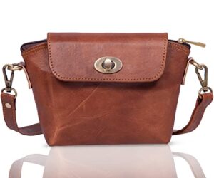 genuine leather small crossbody purses for women shoulder cute designer handbags for teen girls portable vintage wristlet side cross body purse bag (tan brown)
