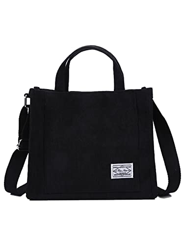 Nanwansu Women Small Satchel Crossbody Tote Bag Large Capacity Corduroy Handbags Black