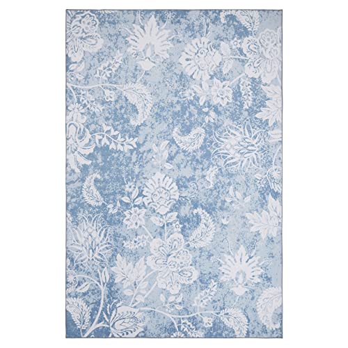 Fashionwu Washable Rug 8x10 Floral Large Area Rug Boho Disstressed Medallion Carpet for Bedroom Living Room 8x10 Area Rug Aesthetic Floor Cover Non-Shedding Anti-Slip Floor Carpet, Blue