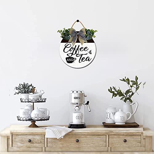 Sokomurg Coffee and Tea Coffee Bar decor sign Rustic Farmhouse Wooden Round Retro Coffee Bar Decor Coffee Lover Coffee Station Decor Home Office Kitchen Wall Decor