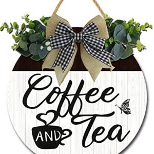 Sokomurg Coffee and Tea Coffee Bar decor sign Rustic Farmhouse Wooden Round Retro Coffee Bar Decor Coffee Lover Coffee Station Decor Home Office Kitchen Wall Decor