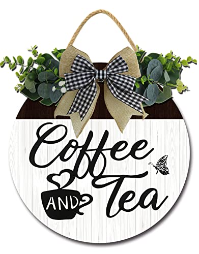 Sokomurg Coffee and Tea Coffee Bar decor sign Rustic Farmhouse Wooden Round Retro Coffee Bar Decor Coffee Lover Coffee Station Decor Home Office Kitchen Wall Decor