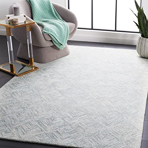 Safavieh Abstract Collection 3' x 5' Grey/Turquoise ABT428F Handmade Wool Area Rug