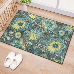 beeiva floral small entryway area rug, 2×3 green washable kitchen rug non slip front door rug indoor entrance, modern plant doormat non-shedding throw entry rugs for inside house bedroom bathroom
