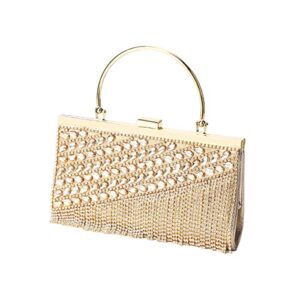 wiguyun womens elegant evening handbag rhinestone fringed clutch purse handle formal wedding bag,gold