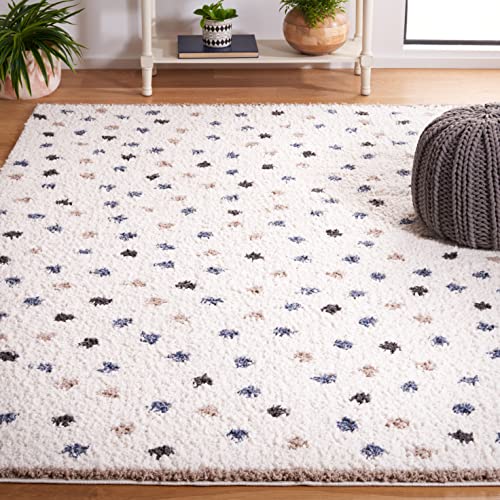 Safavieh Calico Shag Collection 9' x 12' Ivory/Taupe CLC102A Polka Dot Non-Shedding 1.6-inch Thick Area Rug