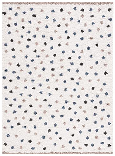 Safavieh Calico Shag Collection 9' x 12' Ivory/Taupe CLC102A Polka Dot Non-Shedding 1.6-inch Thick Area Rug