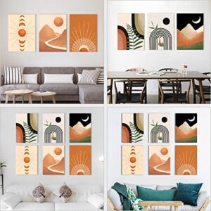 Gisipameis Boho Wall Art Set of 6, Mid Century Modern Decor 8" x 10" Unframed, Sun Moon Palm Leaf Black Beige Neutral Abstract Geometric Boho Wall Decor Canvas Prints for Bedroom Living Room Bathroom (Orange)